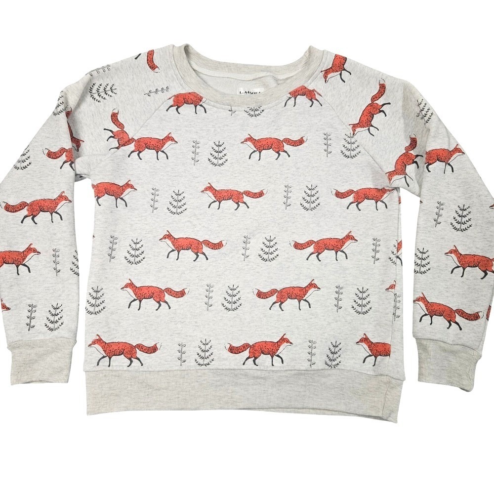 LA Soul Fox Print Sweatshirt Youth XL Gray Woodland‎ Cottagecore Cabin Animals
